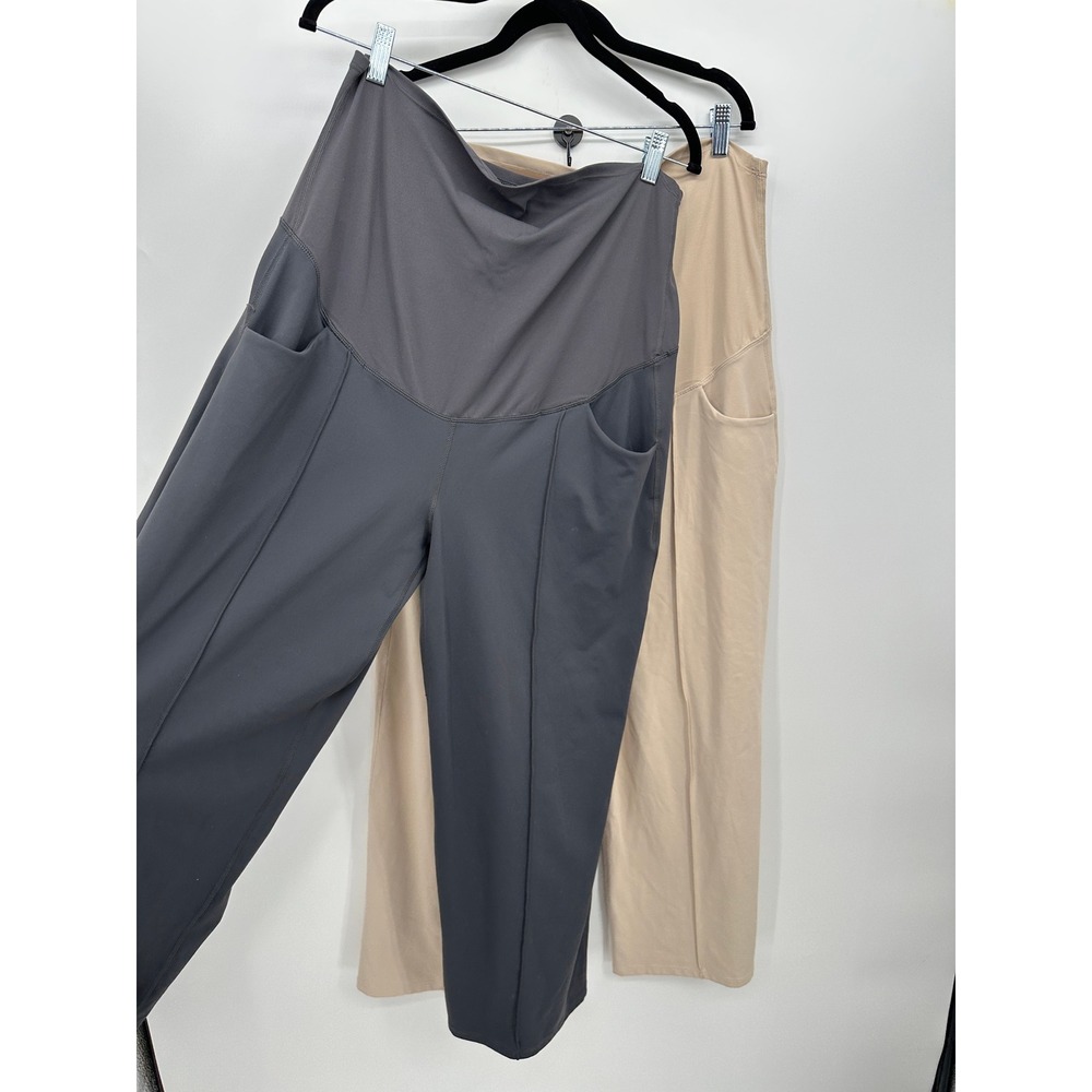 G4free 2 Pack Maternity Wide Leg Yoga Pants Gray Beige Size 2XL